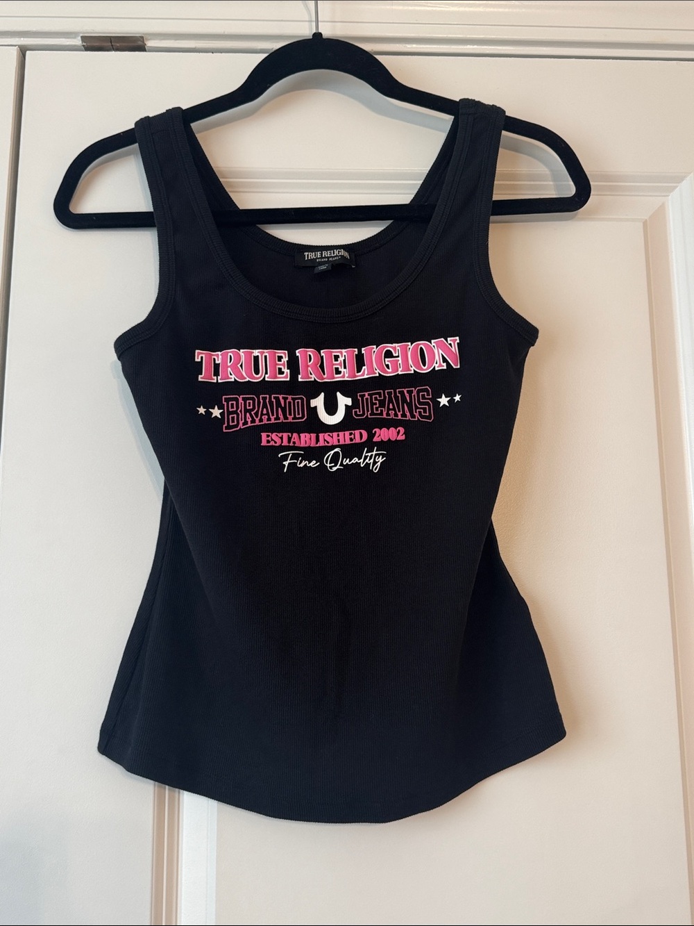 True Religion Black Tank with Pink Logo Branding